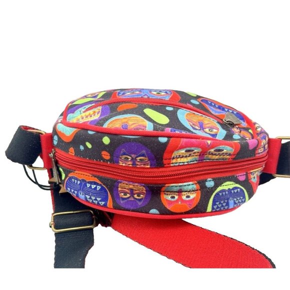 Laurel Burch Feline Faces Round Crossbody Purse Bag Cats Kitty Multicolored - Picture 7 of 10